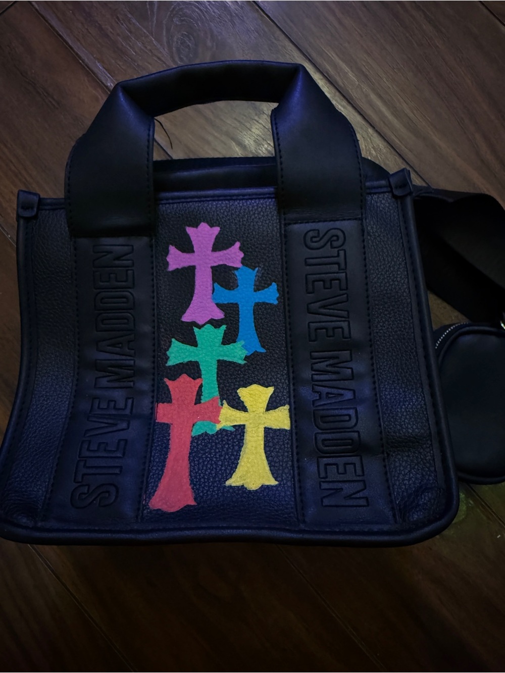 Steve Madden Black Cross Patch Tote Bag